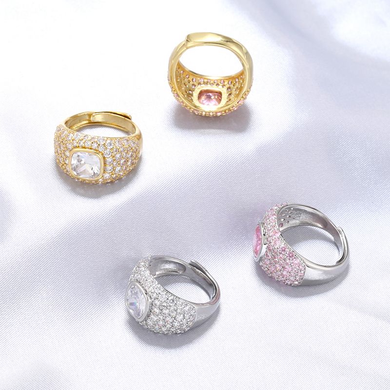 Elegant Luxurious Round Copper Plating Inlay Zircon 18k Gold Plated Open Rings