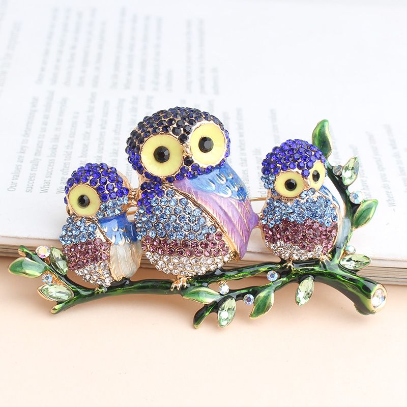 Retro Novelty Owl Alloy Inlay Rhinestones Unisex Brooches