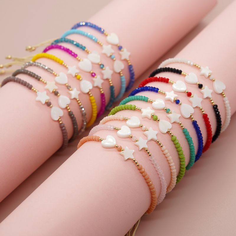 Sweet Pentagram Heart Shape Artificial Crystal Shell Wholesale Bracelets