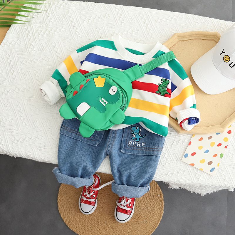 Casual Cartoon Stripe Cotton Boys Clothing Sets