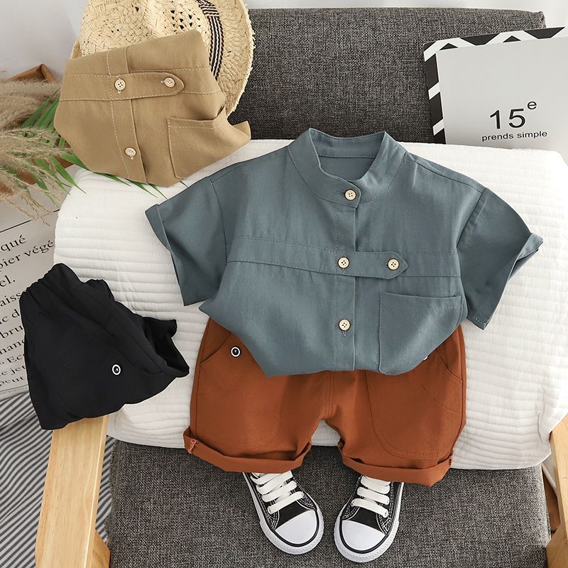 Simple Style Solid Color Cotton Boys Clothing Sets
