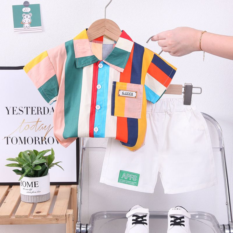 Casual Stripe Cotton Boys Clothing Sets