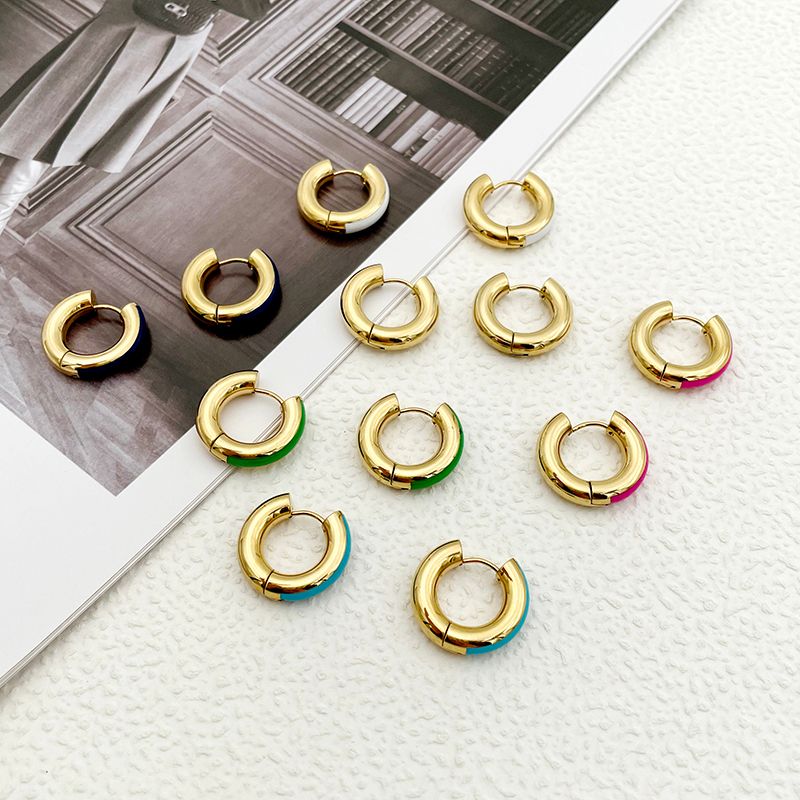 1 Pair Commute C Shape Polishing Enamel Plating 304 Stainless Steel 14K Gold Plated Earrings