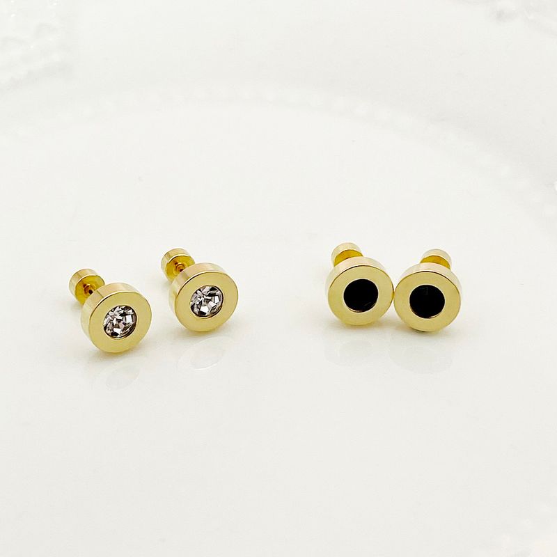 1 Pair Classic Style Commute Round Plating Inlay 304 Stainless Steel Zircon 14K Gold Plated Ear Studs