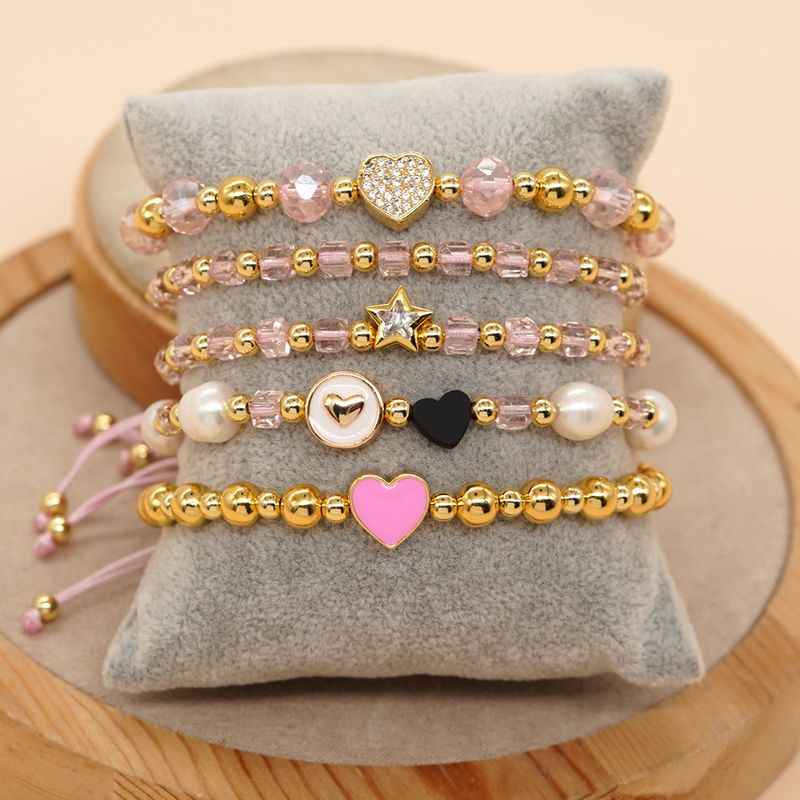 Simple Style Pentagram Heart Shape Artificial Crystal Beaded Braid Women's Bracelets