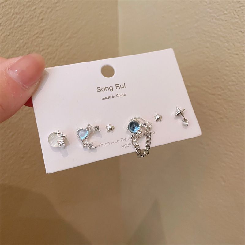 1 Set Elegant Streetwear Geometric Star Heart Shape Plating Inlay Alloy Zircon Ear Studs