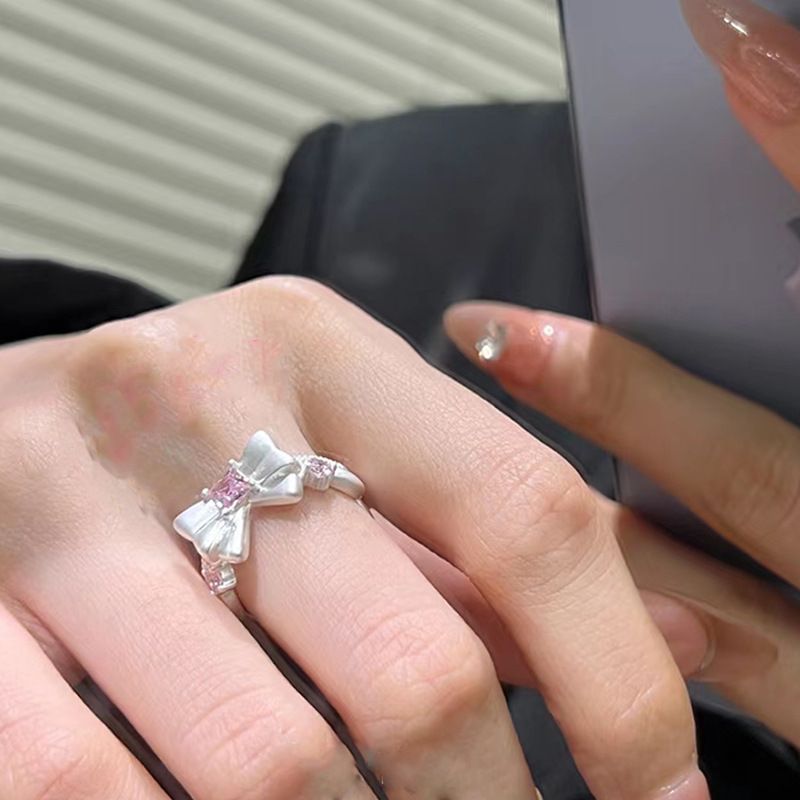 Elegante Nudo De Lazo Cobre Enchapado Embutido Circón Anillos