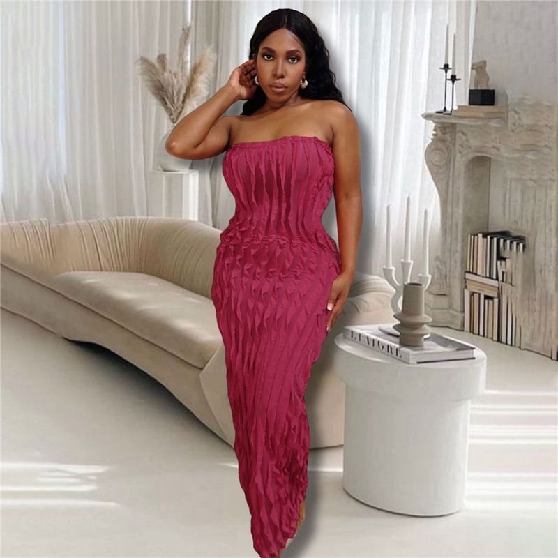 Women's Sheath Dress Sexy Strapless Backless Sleeveless Solid Color Maxi Long Dress Banquet