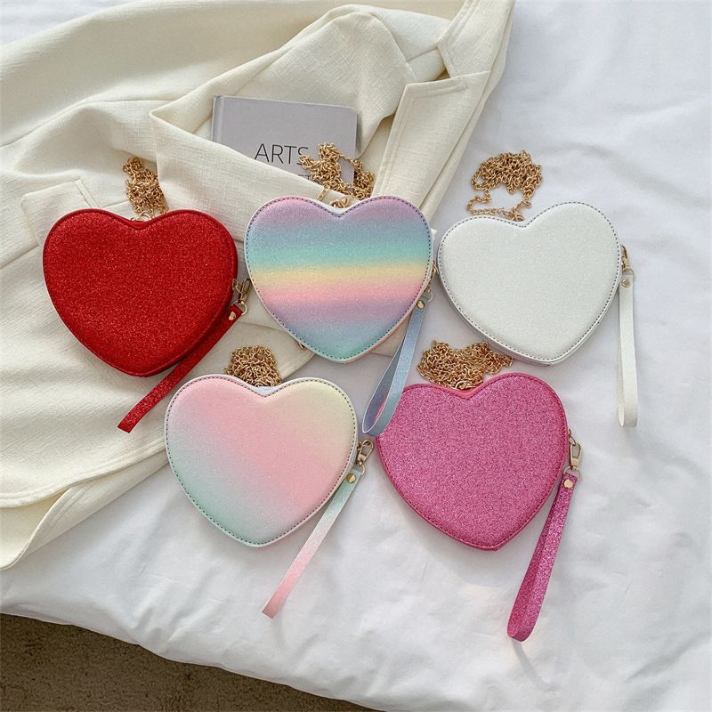 Women's Small Pu Leather Gradient Color Heart Shape Cute Heart-shaped Zipper Crossbody Bag