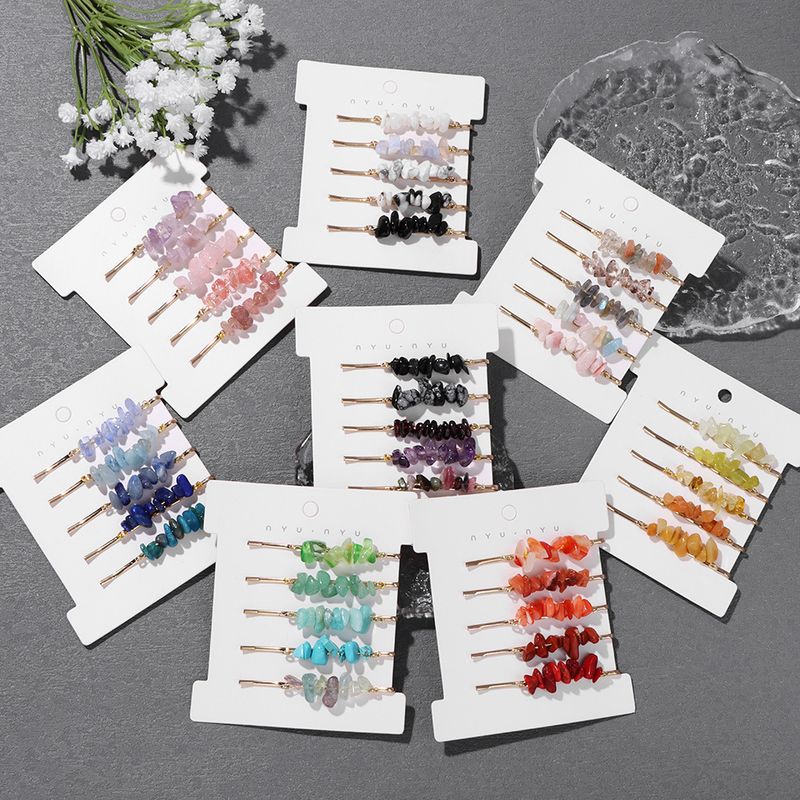 Pastoral Colorful Alloy Natural Stone Hair Clip