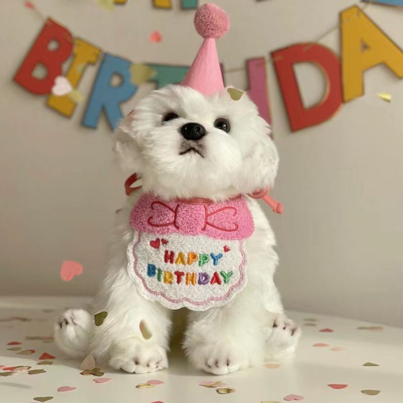 Ins Cute Happy Birthday Hat Bib Dog Cat Pet Bib Saliva Towel