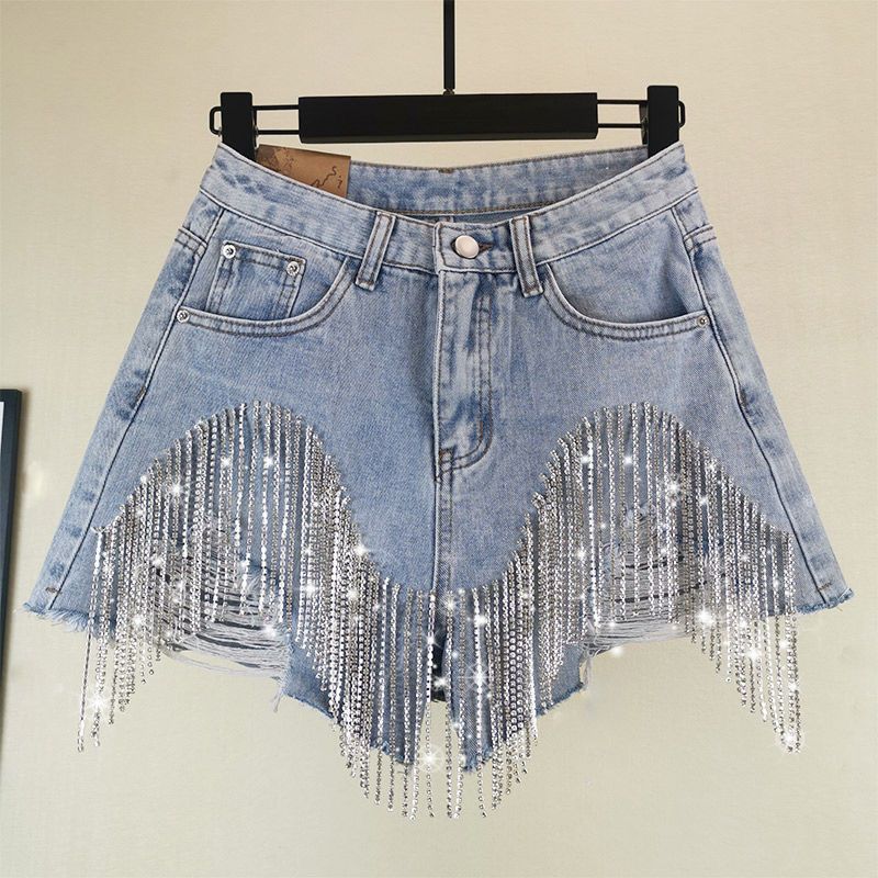 Women's Party Street Sexy Solid Color Shorts Tassel Jeans