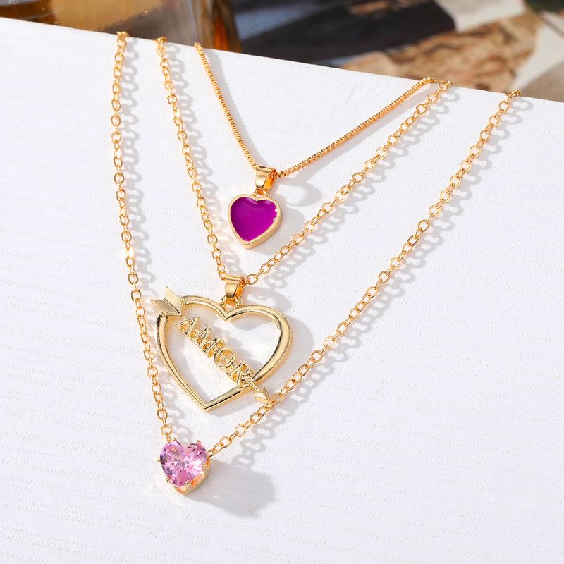French Style Heart Shape Artificial Gemstones Alloy Wholesale Layered Necklaces
