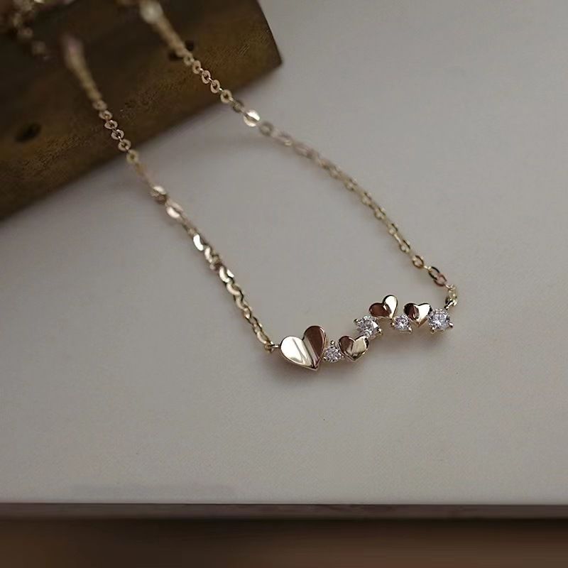 Sweet Heart Shape Sterling Silver Plating Inlay Artificial Diamond Necklace 1 Piece