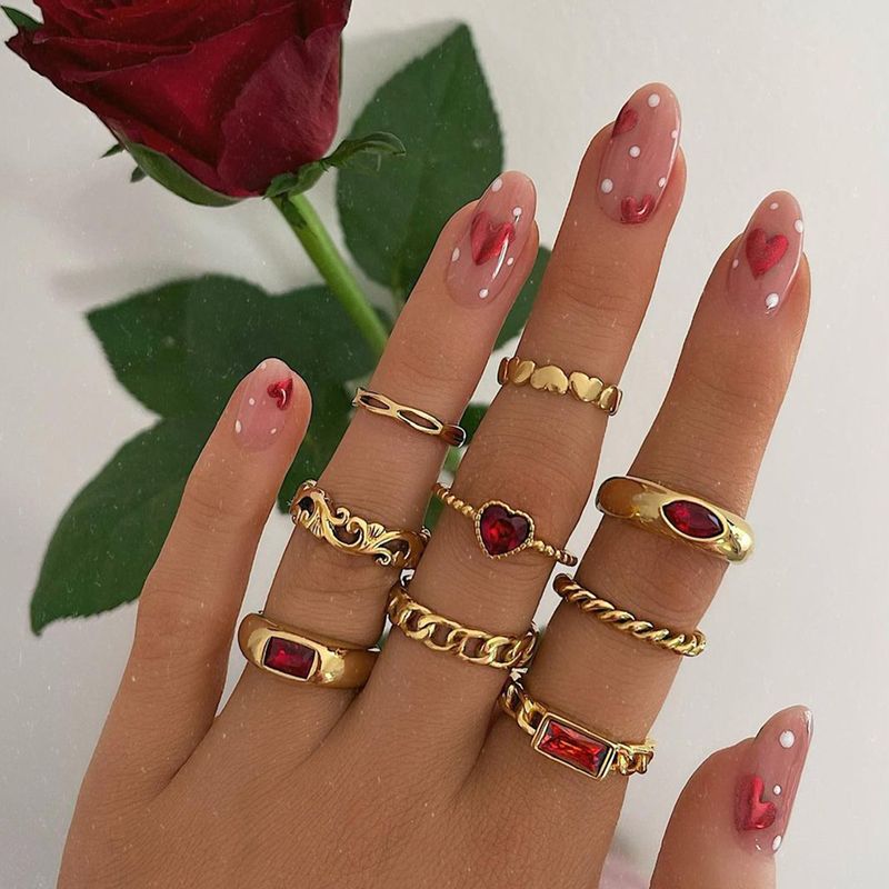 Estilo Simple Forma De Corazón Aleación Embutido Diamantes De Imitación Mujeres Anillos Abiertos