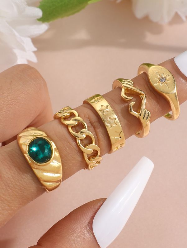 Commute Solid Color Alloy Inlay Rhinestones Women's Open Rings
