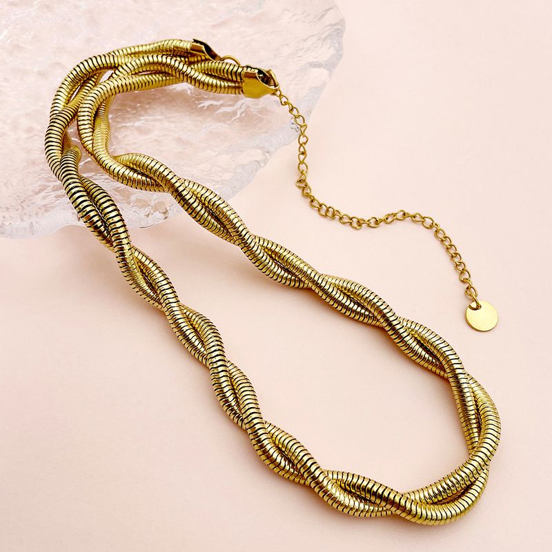 304 Stainless Steel 14K Gold Plated Hip-Hop Rock Plating Solid Color Twist Necklace