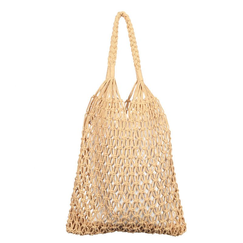 Women's Basic Solid Color Cotton Rope Shopping Bags