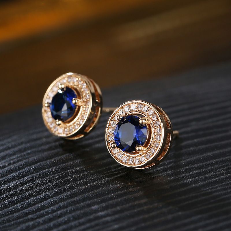 1 Pair Simple Style Commute Round Plating Inlay Copper Zircon Gold Plated Ear Studs