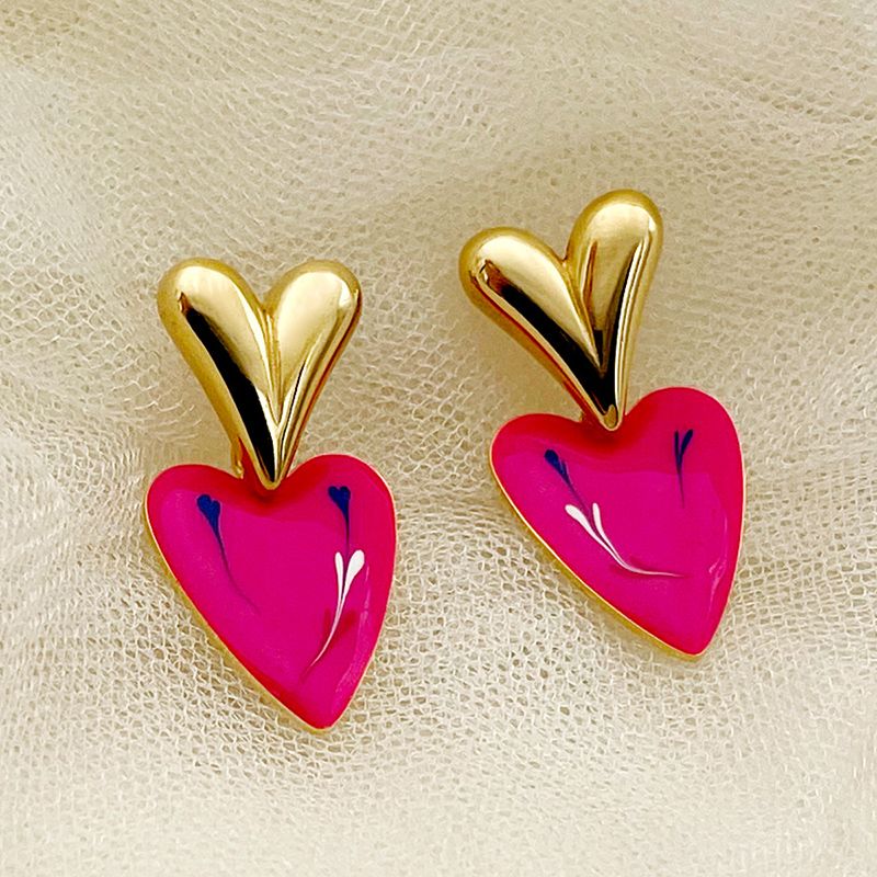 1 Pair Casual Elegant Sweet Heart Shape Enamel Plating 304 Stainless Steel 14K Gold Plated Ear Studs