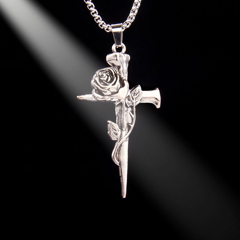 201 Stainless Steel Zinc Alloy Gothic Punk Streetwear Plating Cross Rose Pendant Necklace