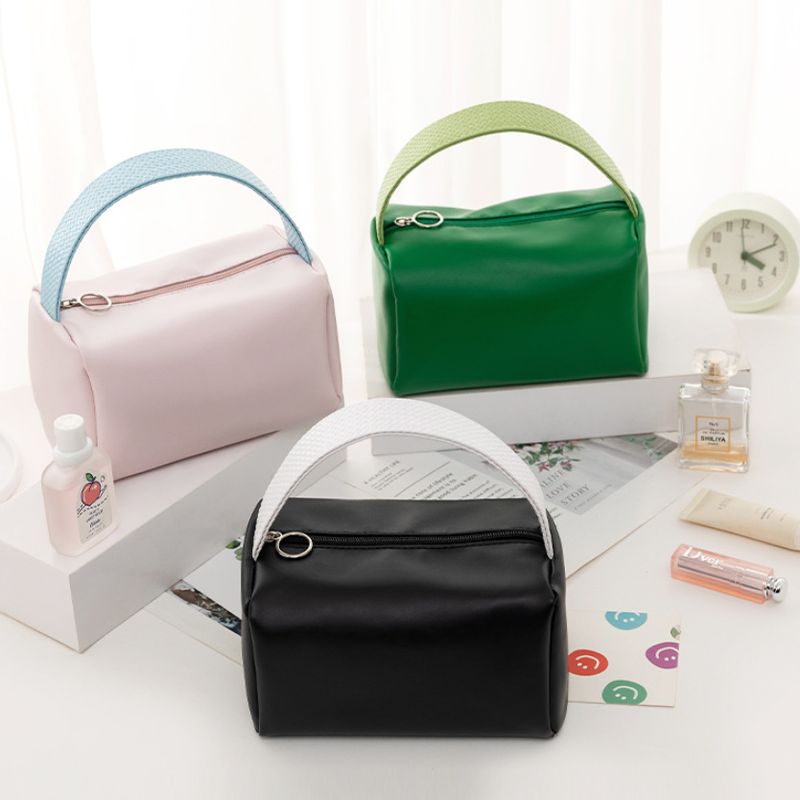 Casual Solid Color Pu Leather Storage Bag Makeup Bags