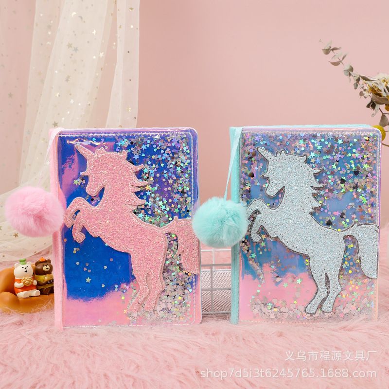 Cute Girl Unicorn Notebook Quicksand Sequins Dream Journal Book