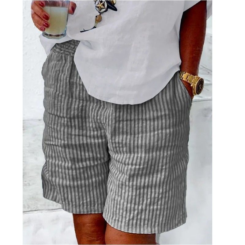 Frau Täglich Lässig Einfacher Stil Streifen Kurze Hose Drucken Tasche Gerade Hosen