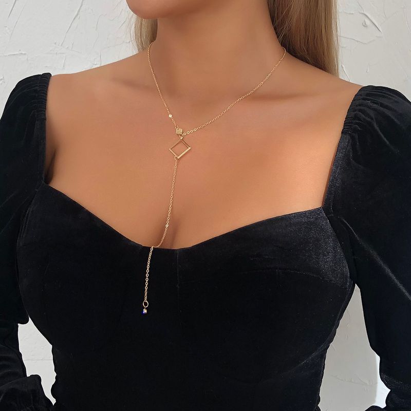 Modern Style Simple Style Rhombus Artificial Rhinestones Alloy Wholesale Pendant Necklace Long Necklace