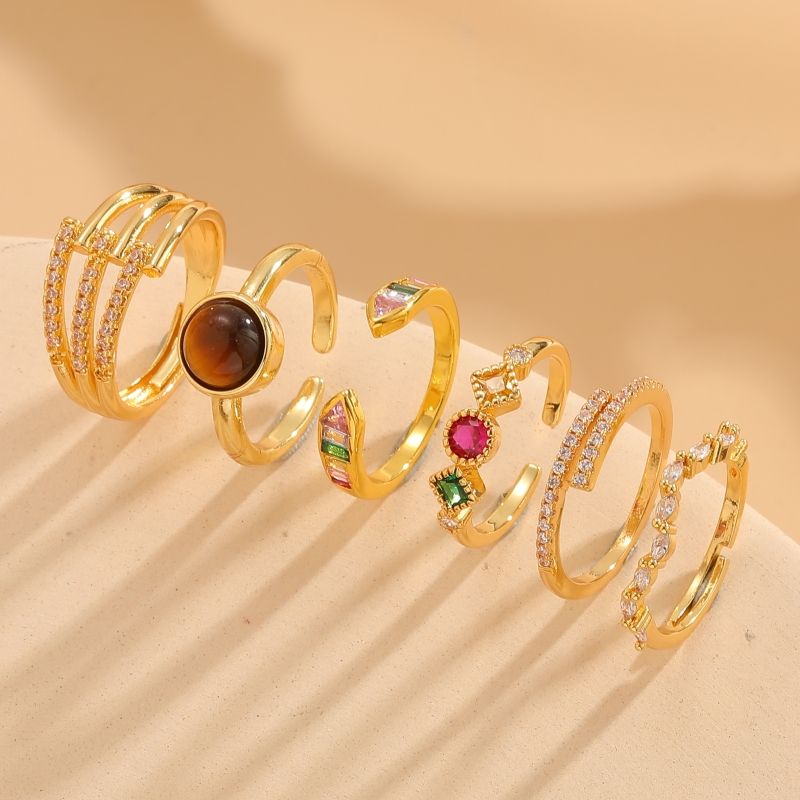 Elegant Luxuriös Einfarbig Kupfer Überzug Inlay Zirkon 14 Karat Vergoldet Ringe