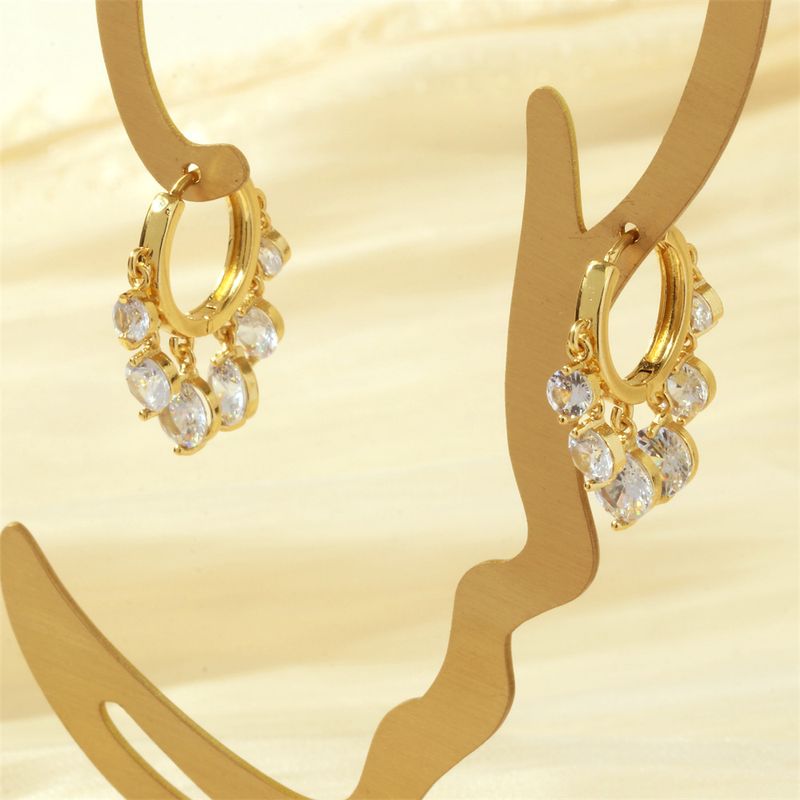 1 Pair Luxurious Shiny Round Inlay Copper Zircon 18k Gold Plated Earrings