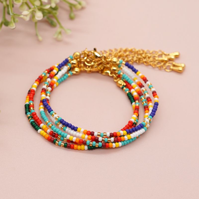 Wholesale Jewelry Handmade Color Block Glass Metal Beaded Bracelets