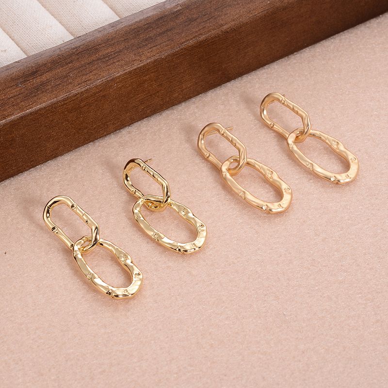 1 Pair Ig Style Simple Style Double Ring Oval Plating Alloy 14k Gold Plated Drop Earrings