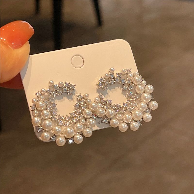 1 Pair Elegant Lady Geometric Plating Inlay Alloy Artificial Pearls Zircon Ear Studs