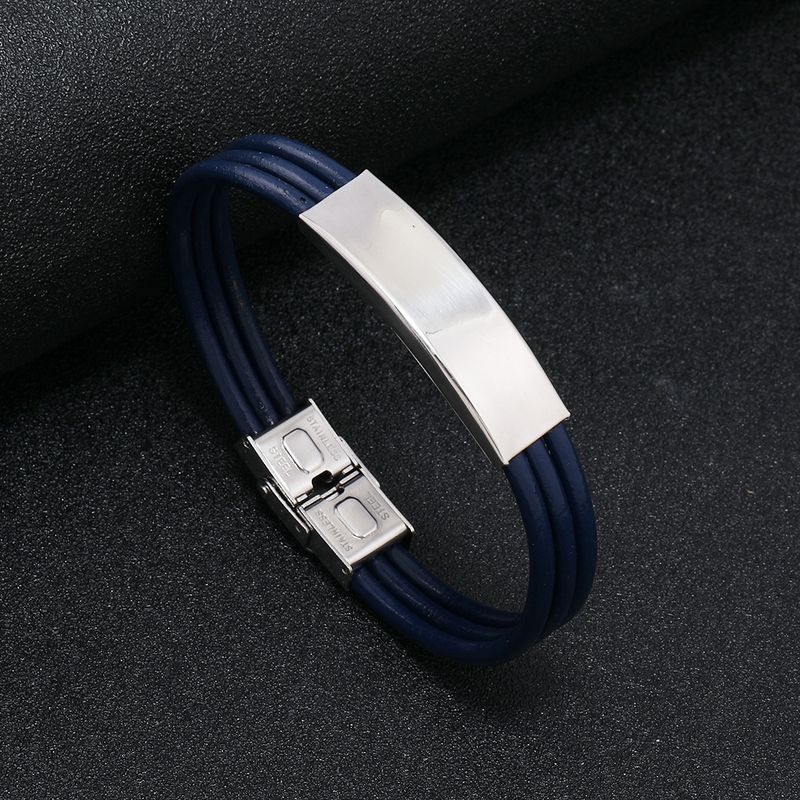 Casual Solid Color Stainless Steel Leather Braid Men's Bracelets