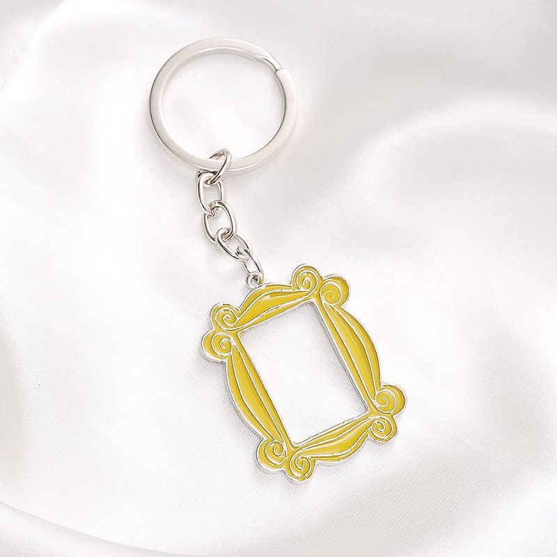 Sweet Artistic Square Alloy Lacquer Painting Plating Silver Plated Keychain