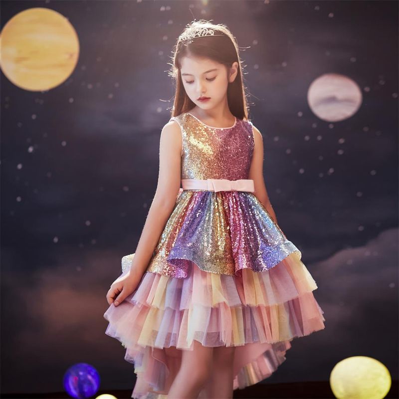 Princess Cute Color Block Sequins Bowknot Polyester Girls Dresses
