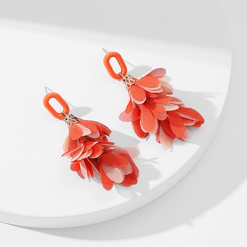 1 Pair Vacation Petal Alloy Chiffon Drop Earrings