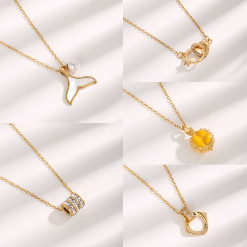 Simple Style Heart Shape Fish Tail Titanium Steel Plating Inlay Zircon Gold Plated Necklace