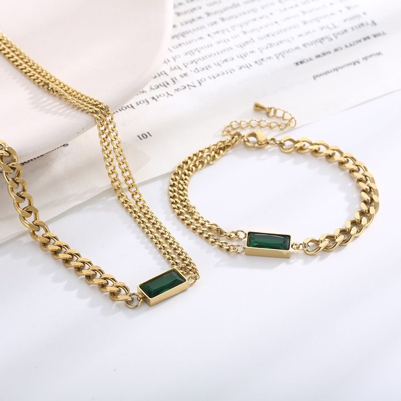 Acier Au Titane Plaqué Or 18K Style Moderne Placage Incruster Rectangle Verre Bracelets Collier