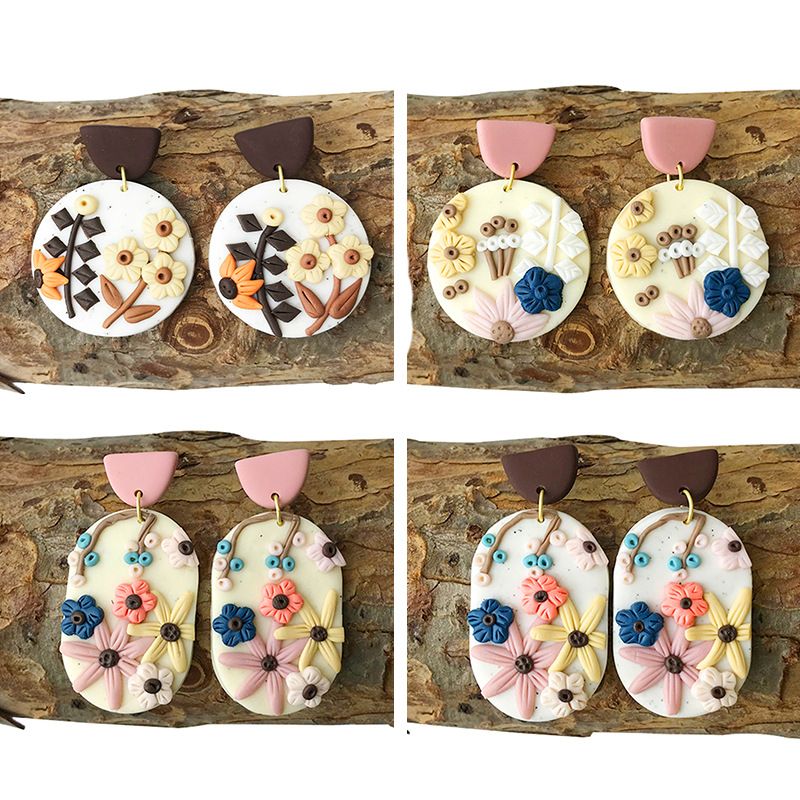 1 Pair Vacation Pastoral Flower Soft Clay Drop Earrings