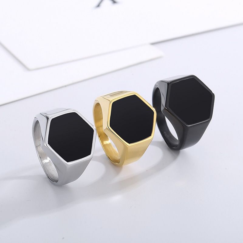 Titanium Steel 18K Gold Plated Hip-Hop Plating Geometric Rings