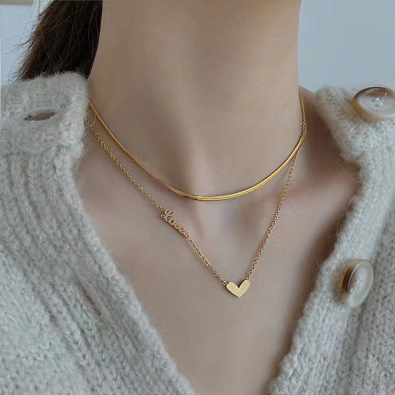 Sweet Simple Style Heart Shape Titanium Steel Plating 18k Gold Plated Layered Necklaces