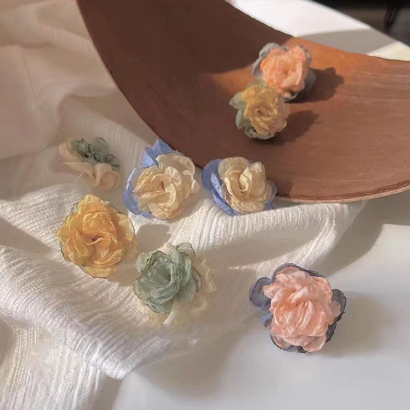 1 Pair Ig Style Sweet Flower Handmade Cloth Copper Alloy Ear Studs