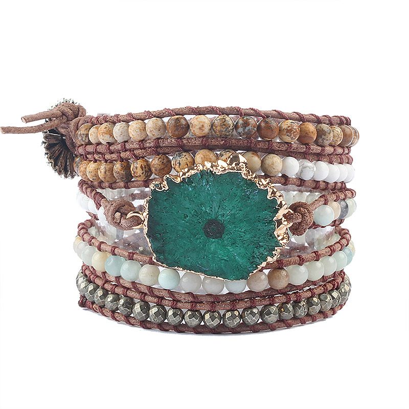 Bohemian Printing Agate Irregular Knitting Bracelets