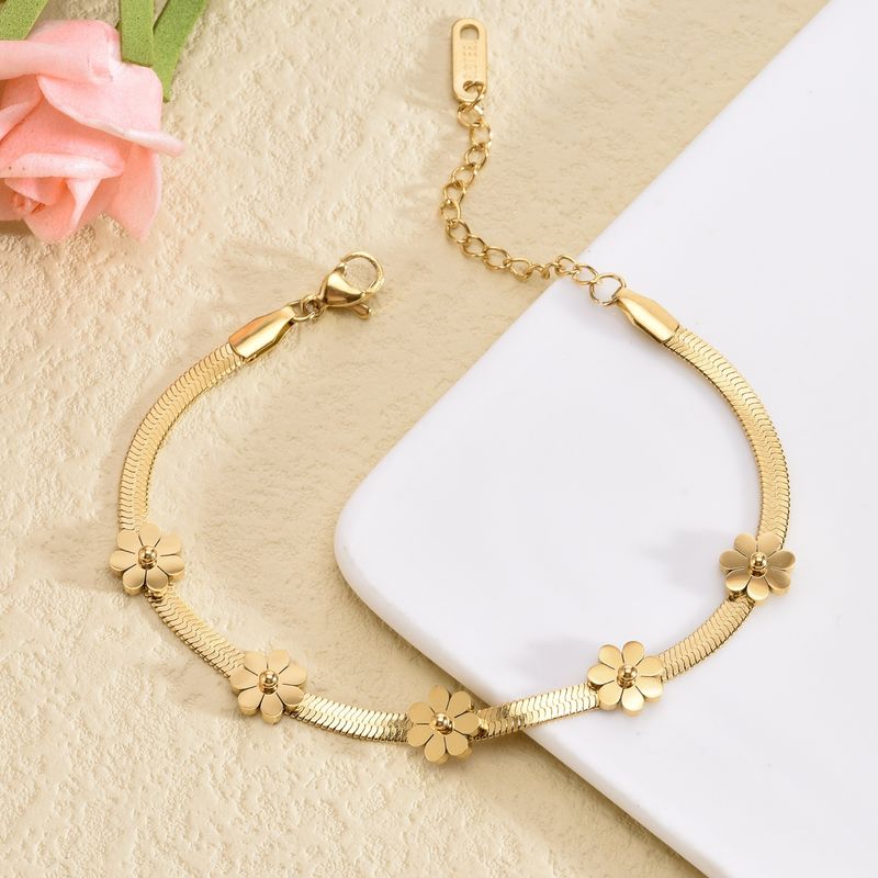 Acero Titanio Chapados en oro de 18k Lindo Dulce Enchapado Margarita Acero Titanio Pulsera Calcetín