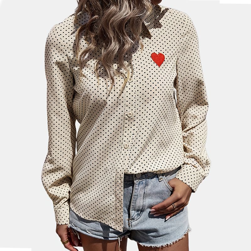 Women's Blouse Long Sleeve Blouses Embroidery Button Casual Elegant Simple Style Embroidery Polka Dots
