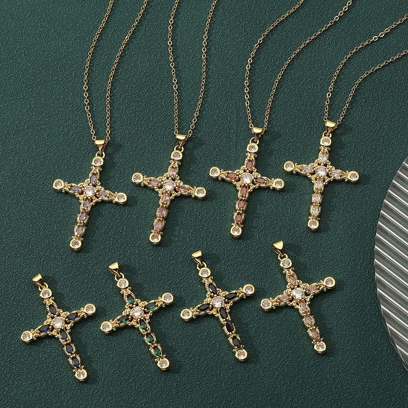 Ig-stil Kreuzen Kupfer Überzug Inlay Zirkon Halskette Mit Anhänger