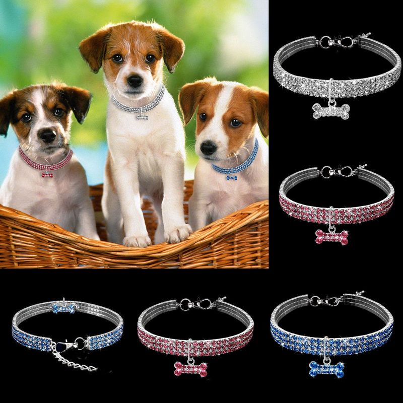 Tiktok Same Style Rhinestone Stretch Pet Necklace Dog Leash Cat Crystal Collar Pet Supplies Origin Supply