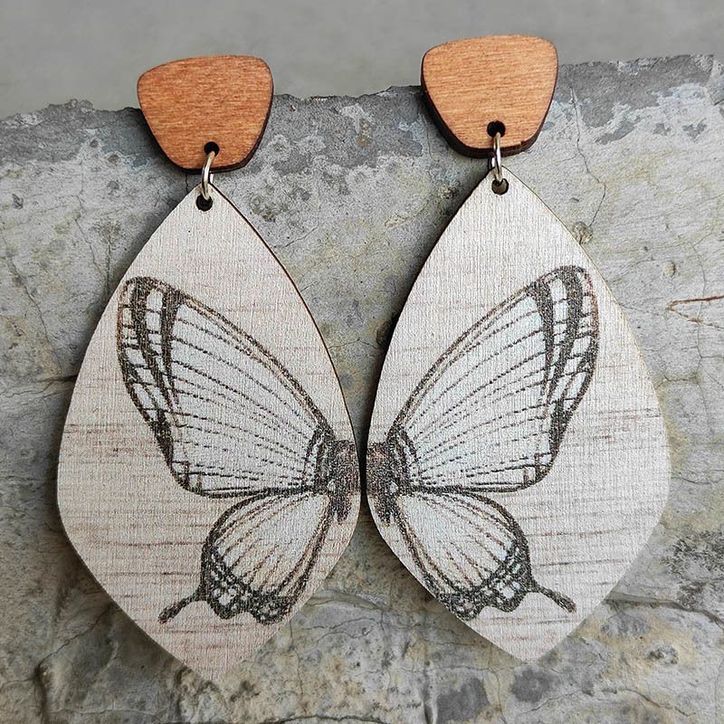 1 Pair Vacation Butterfly Wood Drop Earrings